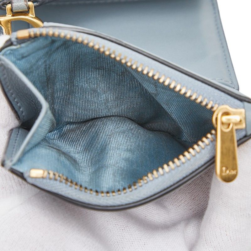 Dior Saddle Lotus Wallet Bifold Blue Gray Leather — view 8