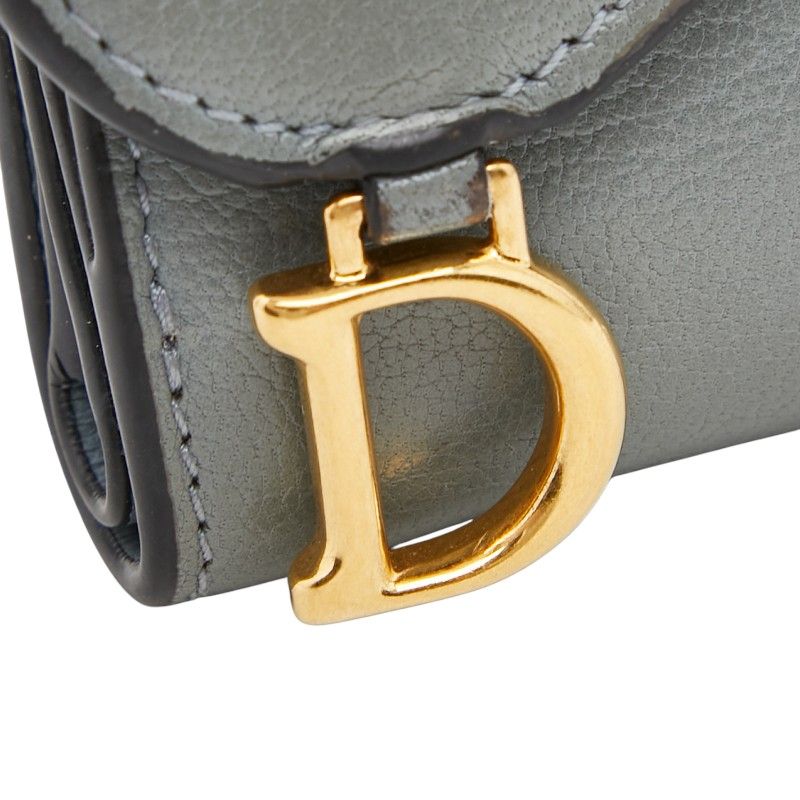 Dior Saddle Lotus Wallet Bifold Blue Gray Leather — view 6