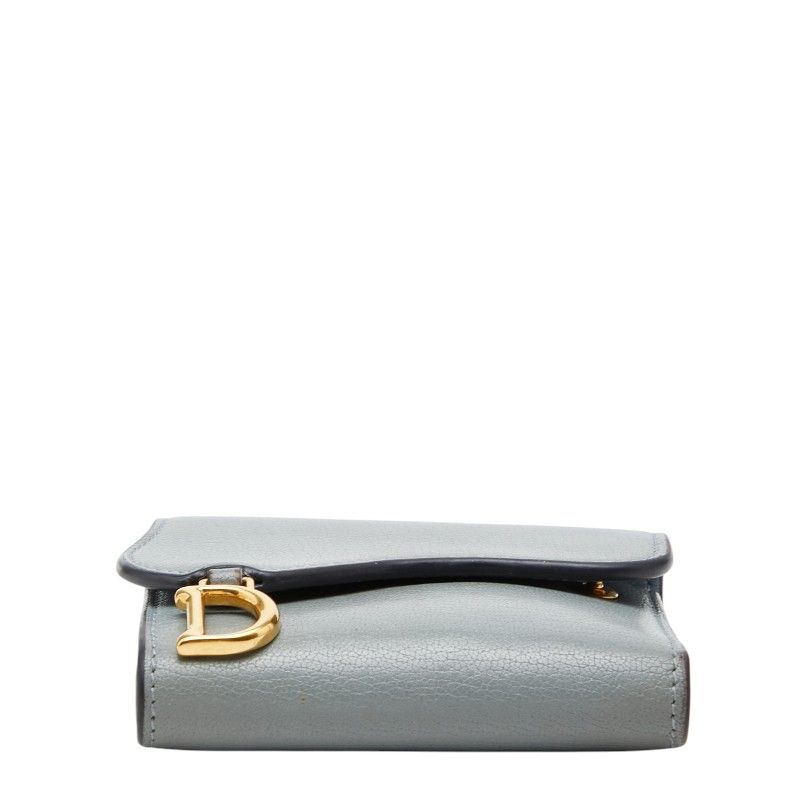 Dior Saddle Lotus Wallet Bifold Blue Gray Leather — view 3