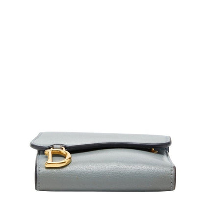 Dior Saddle Lotus Wallet Bifold Blue Gray Leather — view 3