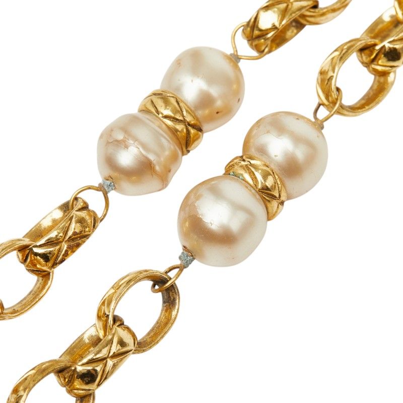 Chanel Chain Necklace Gold Faux Pearl Plated — view 6
