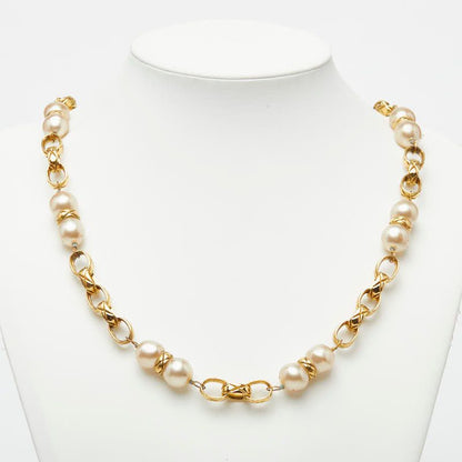 Chanel Chain Necklace Gold Faux Pearl Plated