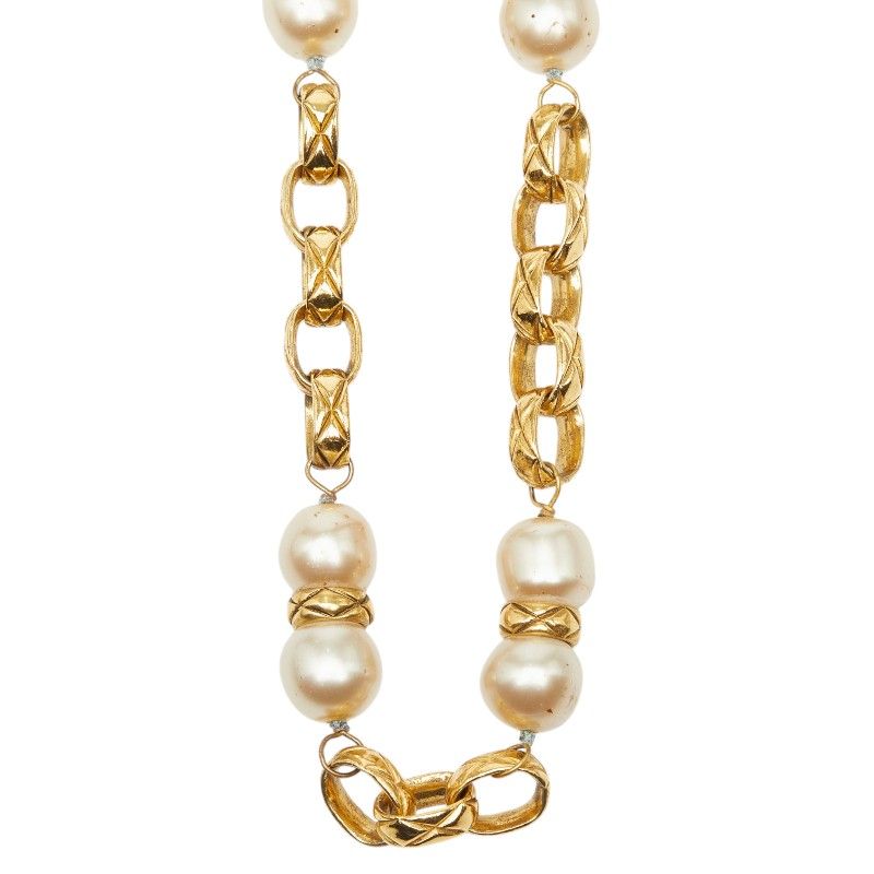 Chanel Chain Necklace Gold Faux Pearl Plated — view 4