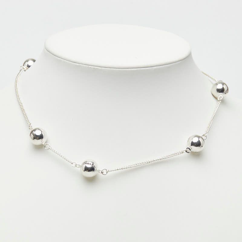 Chanel Logo Bo le Necklace Silver Metal s