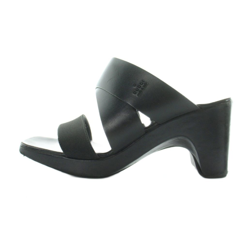 Gucci Sandals Square Toe Leather Logo Chunky Heels 36.5 Black — view 2