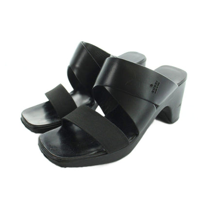 Gucci Sandals Square Toe Leather Logo Chunky Heels 36.5 Black