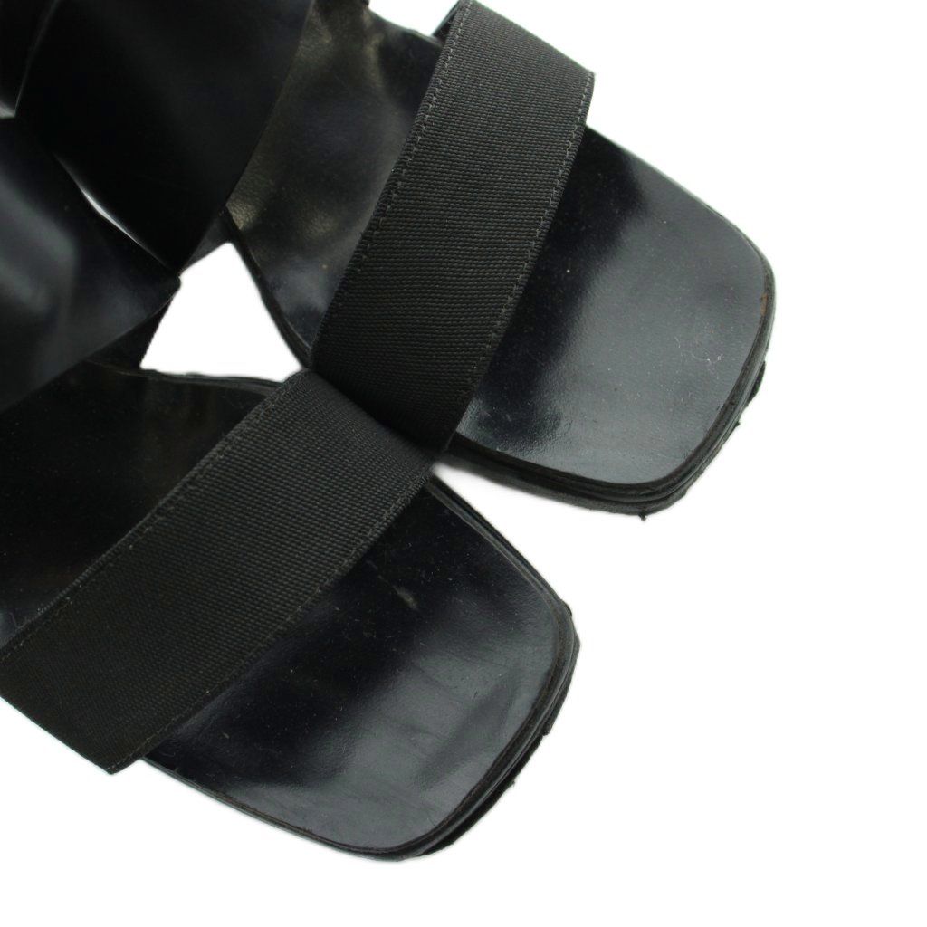 Gucci Sandals Square Toe Leather Logo Chunky Heels 36.5 Black — view 3