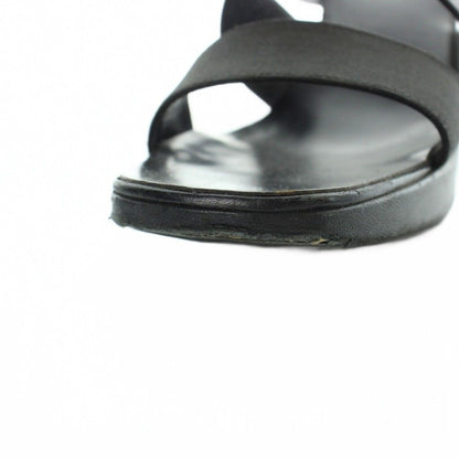 Gucci Sandals Square Toe Leather Logo Chunky Heels 36.5 Black — view 9