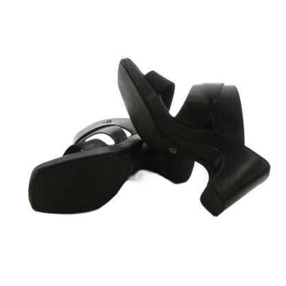 Gucci Sandals Square Toe Leather Logo Chunky Heels 36.5 Black — view 6
