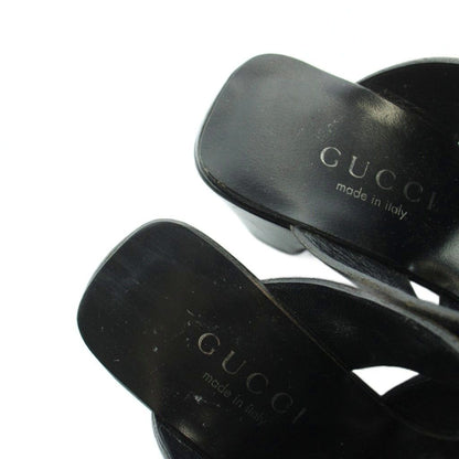 Gucci Sandals Square Toe Leather Logo Chunky Heels 36.5 Black — view 4