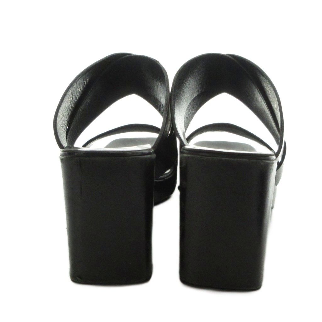Gucci Sandals Square Toe Leather Logo Chunky Heels 36.5 Black — view 5