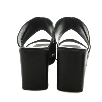 Gucci Sandals Square Toe Leather Logo Chunky Heels 36.5 Black — view 5