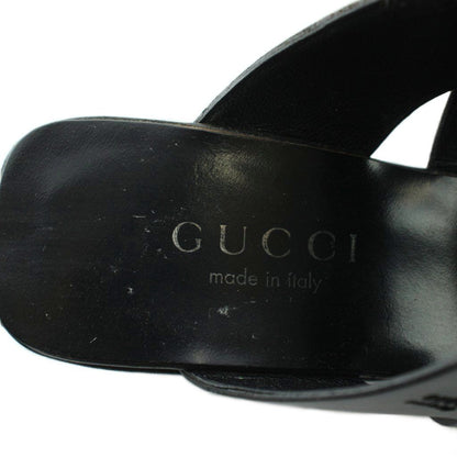 Gucci Sandals Square Toe Leather Logo Chunky Heels 36.5 Black — view 7