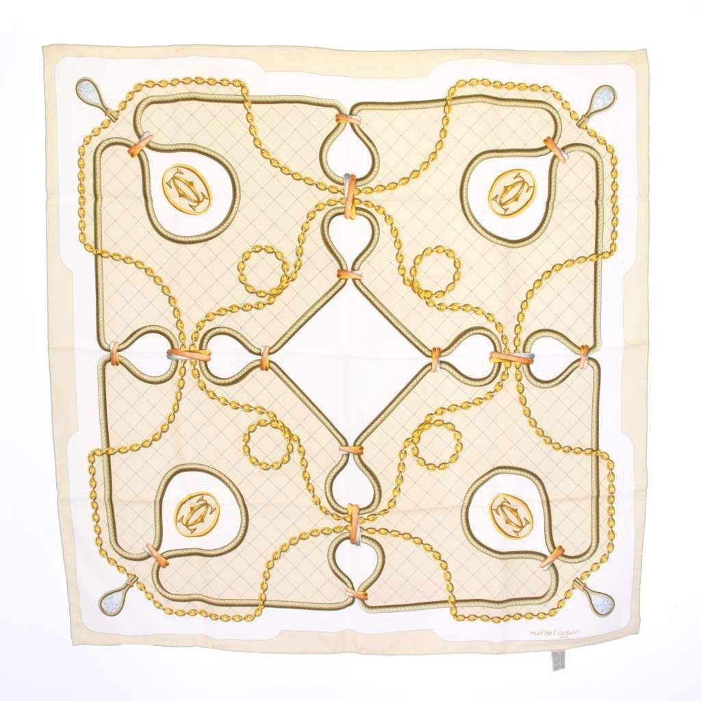 Cartier Must de Cartier Scarf Silk All Over Pattern Beige TK