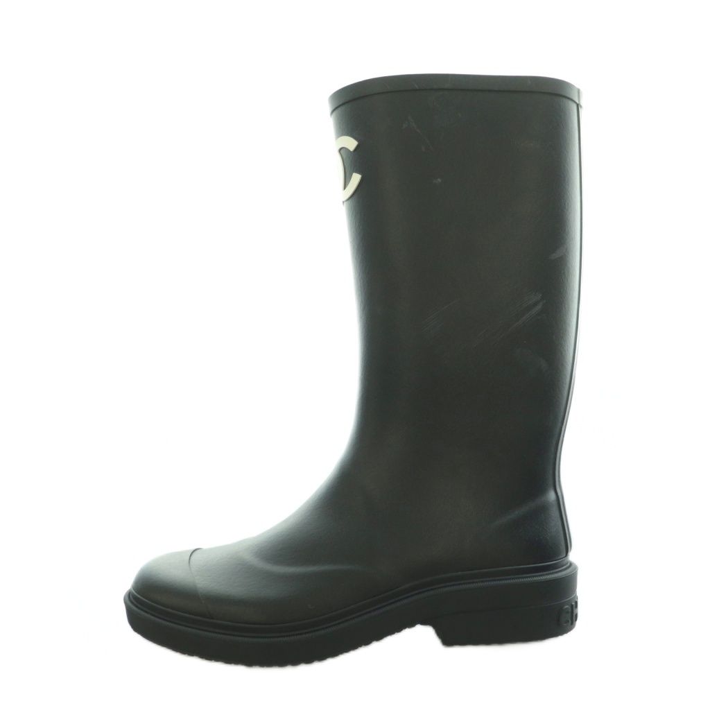 Chanel Lava Rain Boots Middle Length Shoes CC Logo Bicolor 38 Black White BB — view 2