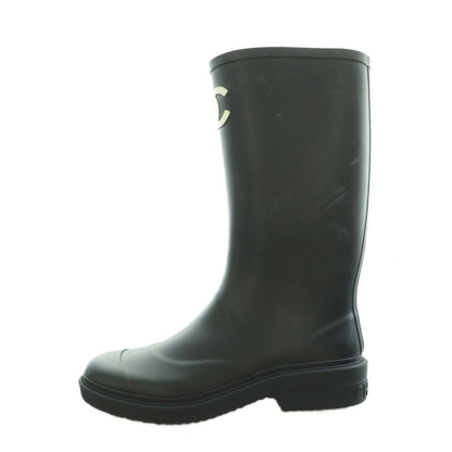Chanel Lava Rain Boots Middle Length Shoes CC Logo Bicolor 38 Black White BB — view 2