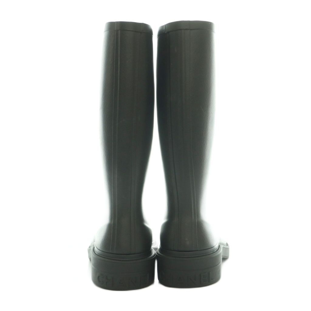 Chanel Lava Rain Boots Middle Length Shoes CC Logo Bicolor 38 Black White BB — view 3