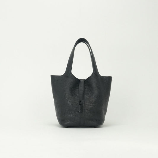Hermes Picotin Lock PM 18 Tote Taurillon Clemence So Black Monochrome