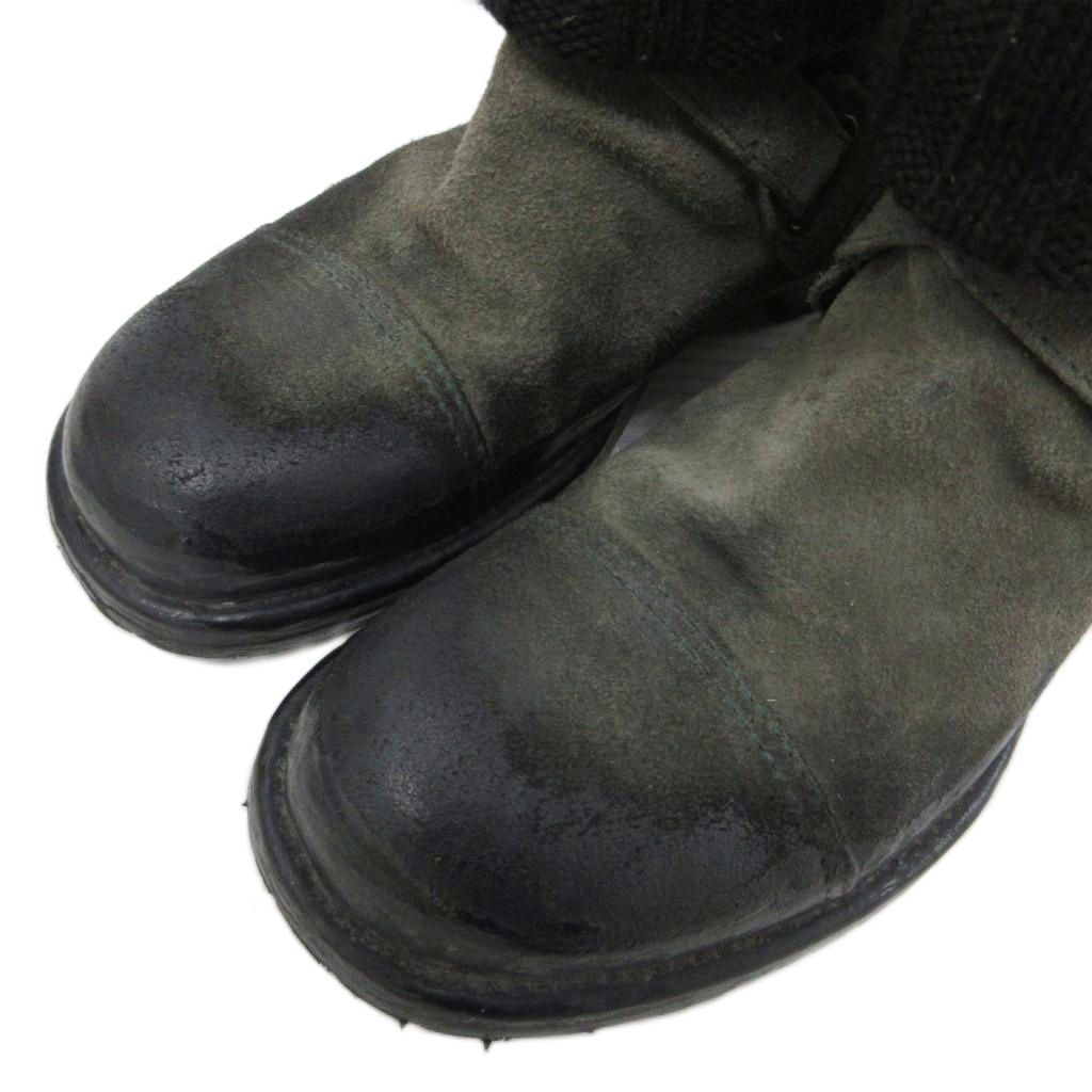 Dolce & Gabbana Suede Boots Knit Contrast Coating Leather 6 Green Black — view 5