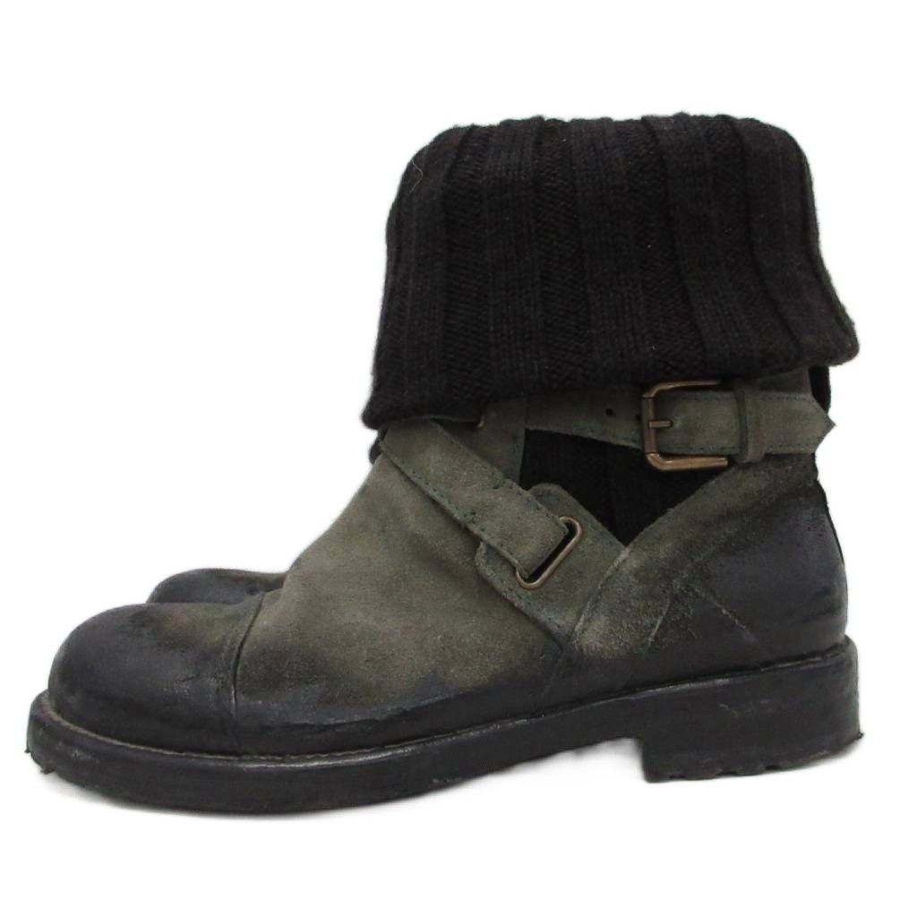 Dolce & Gabbana Suede Boots Knit Contrast Coating Leather 6 Green Black — view 2