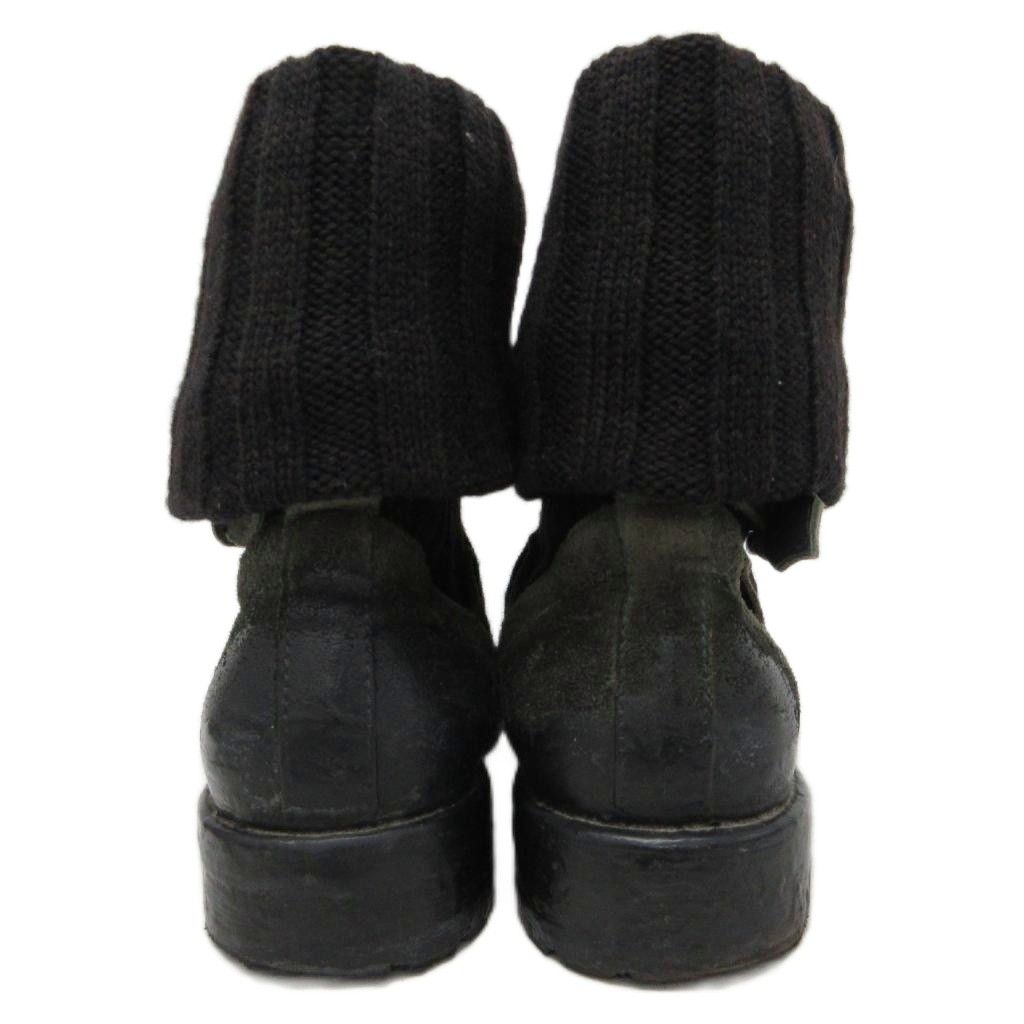Dolce & Gabbana Suede Boots Knit Contrast Coating Leather 6 Green Black — view 3