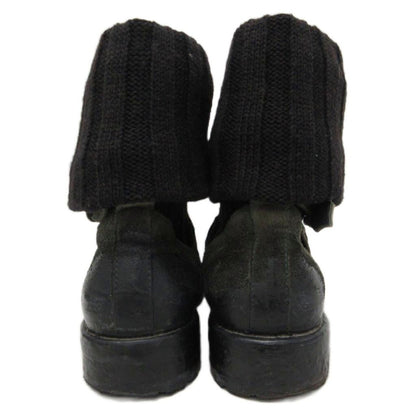 Dolce & Gabbana Suede Boots Knit Contrast Coating Leather 6 Green Black — view 3