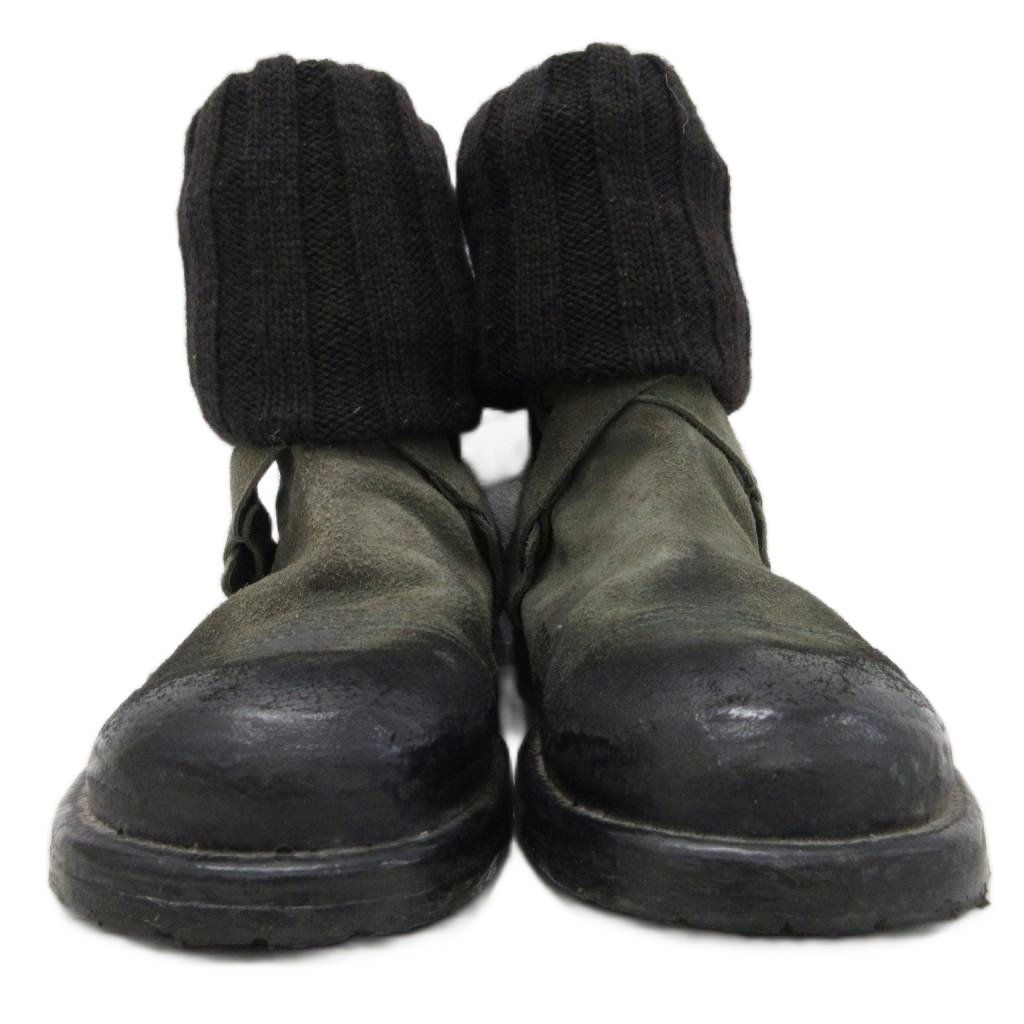 Dolce & Gabbana Suede Boots Knit Contrast Coating Leather 6 Green Black — view 4