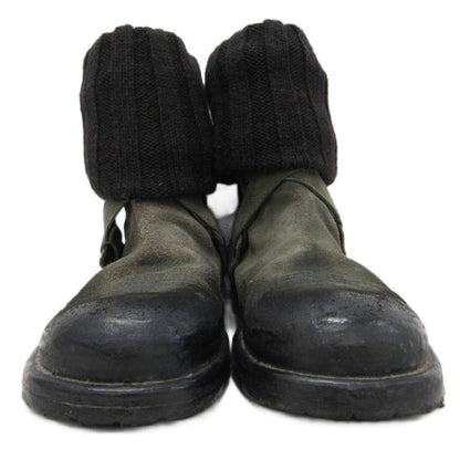 Dolce & Gabbana Suede Boots Knit Contrast Coating Leather 6 Green Black — view 4