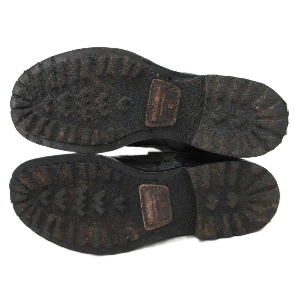 Dolce & Gabbana Suede Boots Knit Contrast Coating Leather 6 Green Black — view 6