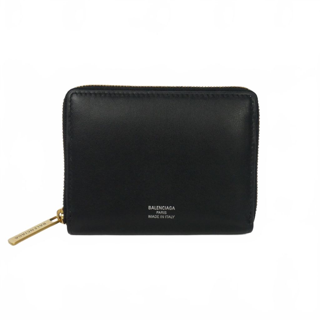 Balenciaga Bifold Wallet Zip Around Leather Compact Black