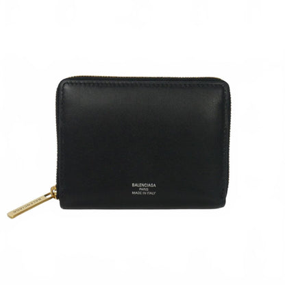 Balenciaga Bifold Wallet Zip Around Leather Compact Black