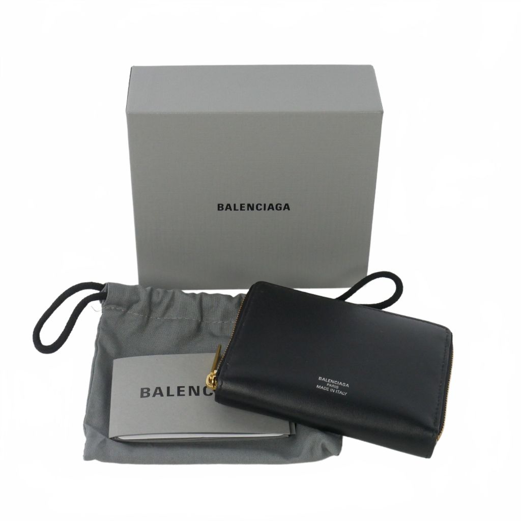 Balenciaga Bifold Wallet Zip Around Leather Compact Black — view 7