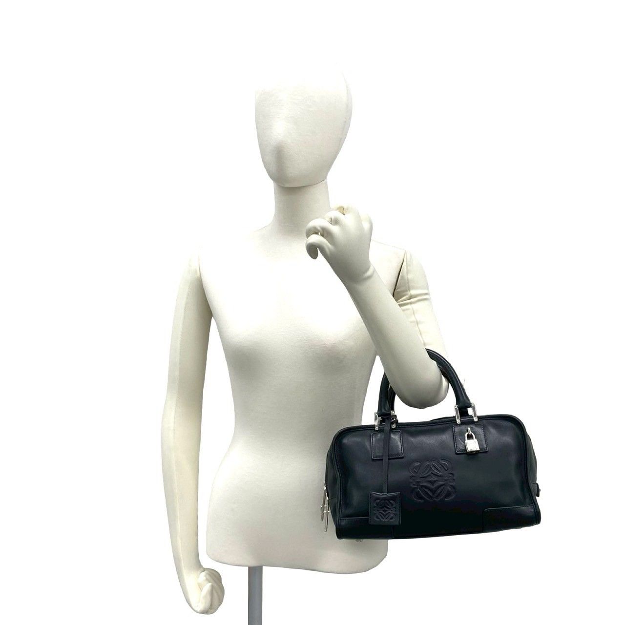 Loewe Amazona 28 Anagram Logo Leather Mini Boston Bag with Clochette Black — view 2