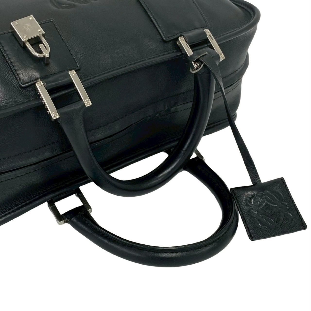 Loewe Amazona 28 Anagram Logo Leather Mini Boston Bag with Clochette Black — view 4