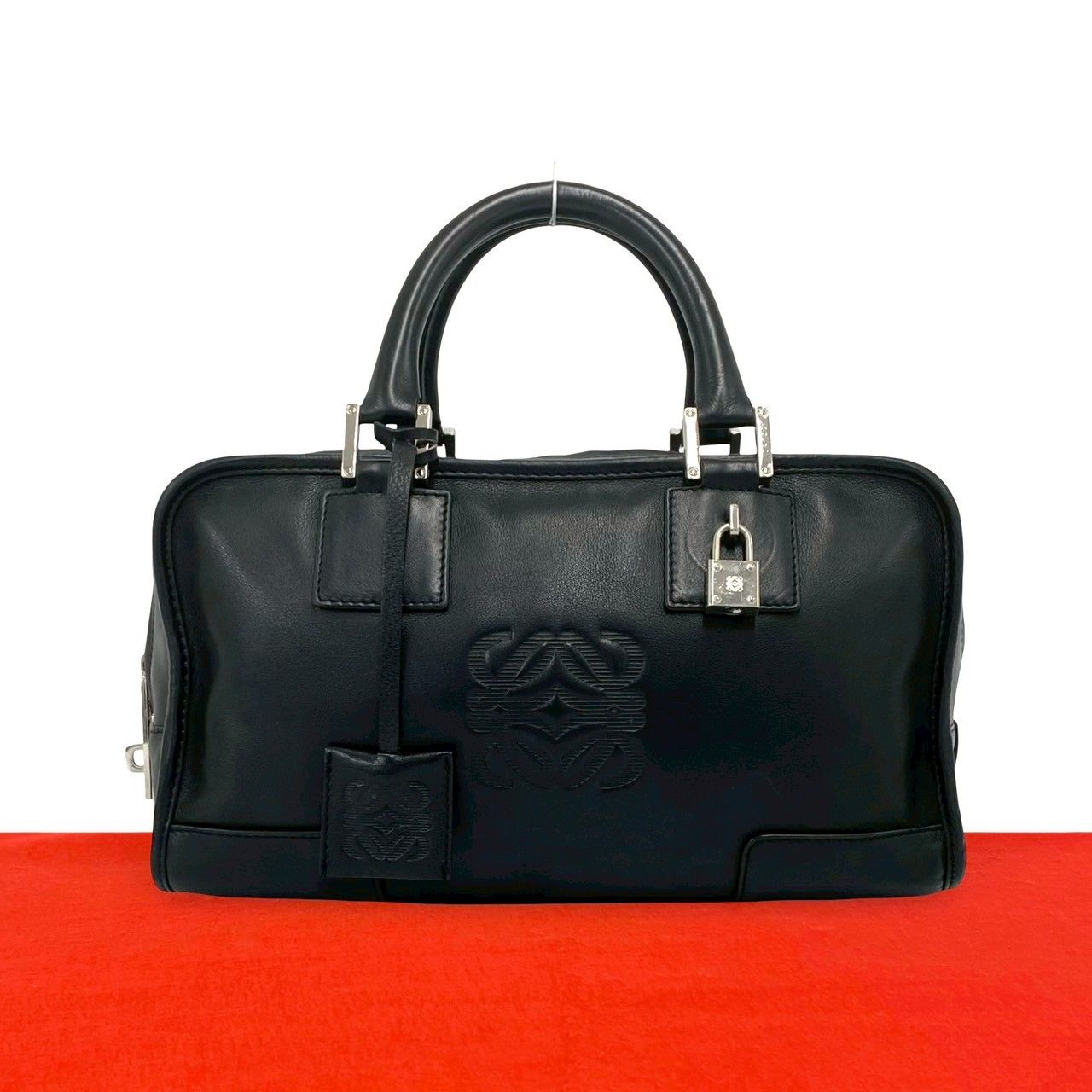 Loewe Amazona 28 Anagram Logo Leather Mini Boston Bag with Clochette Black