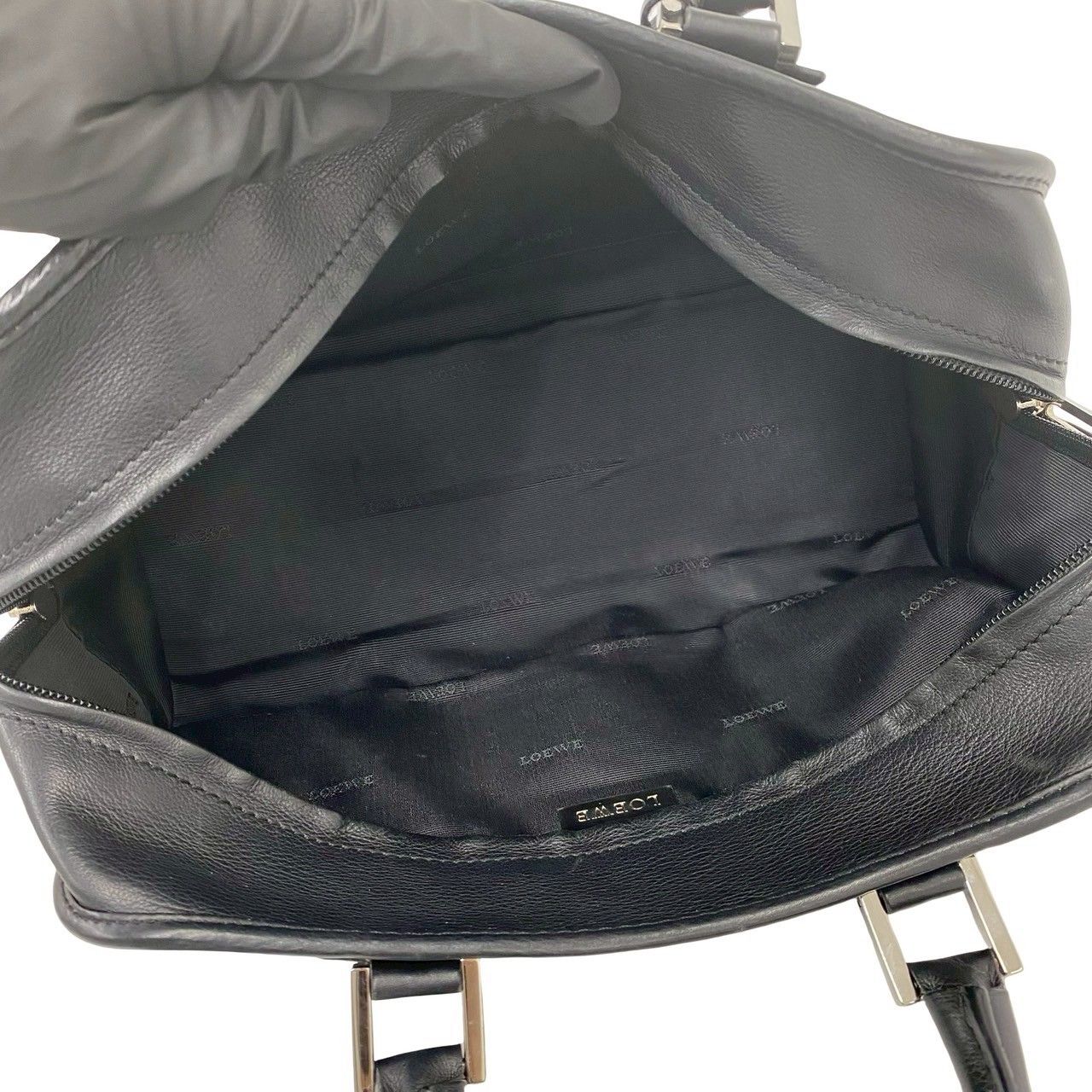 Loewe Amazona 28 Anagram Logo Leather Mini Boston Bag with Clochette Black — view 9