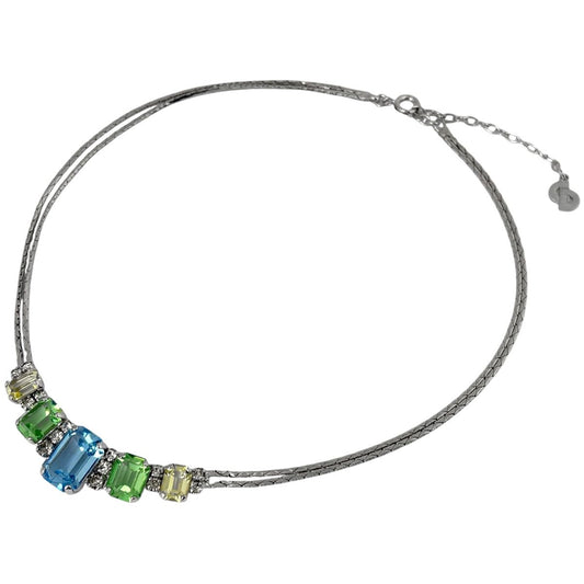 Dior Line Stone Necklace Silver Plated Multicolor