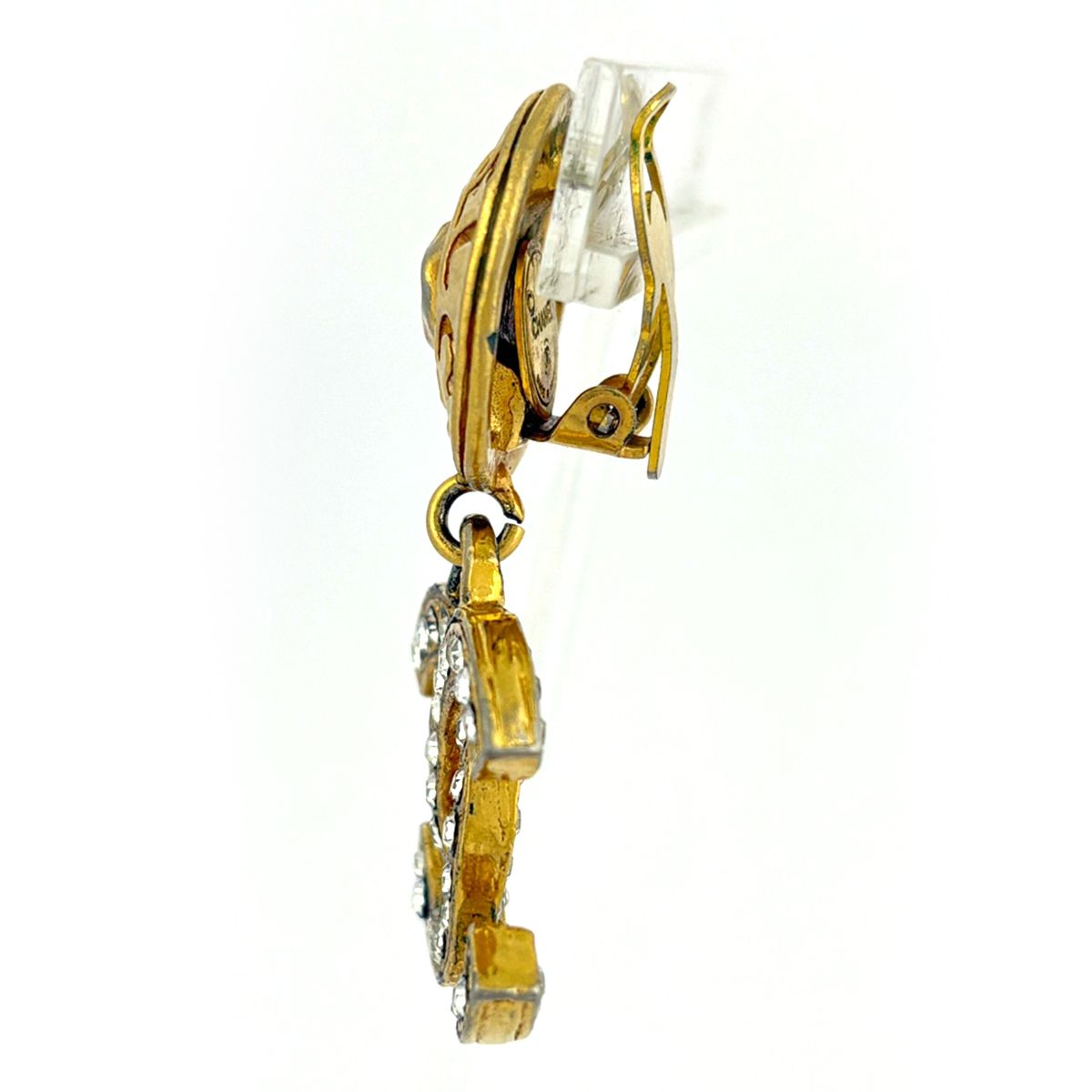 Chanel CC Logo Line Stone Earrings Swing Gold Plated — view 2