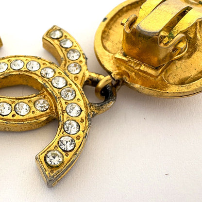 Chanel CC Logo Line Stone Earrings Swing Gold Plated — view 5