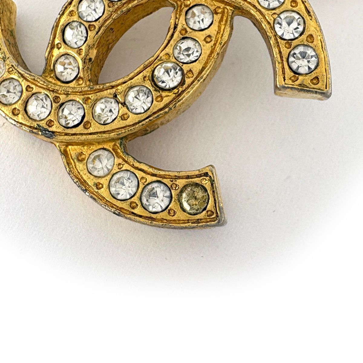 Chanel CC Logo Line Stone Earrings Swing Gold Plated — view 4