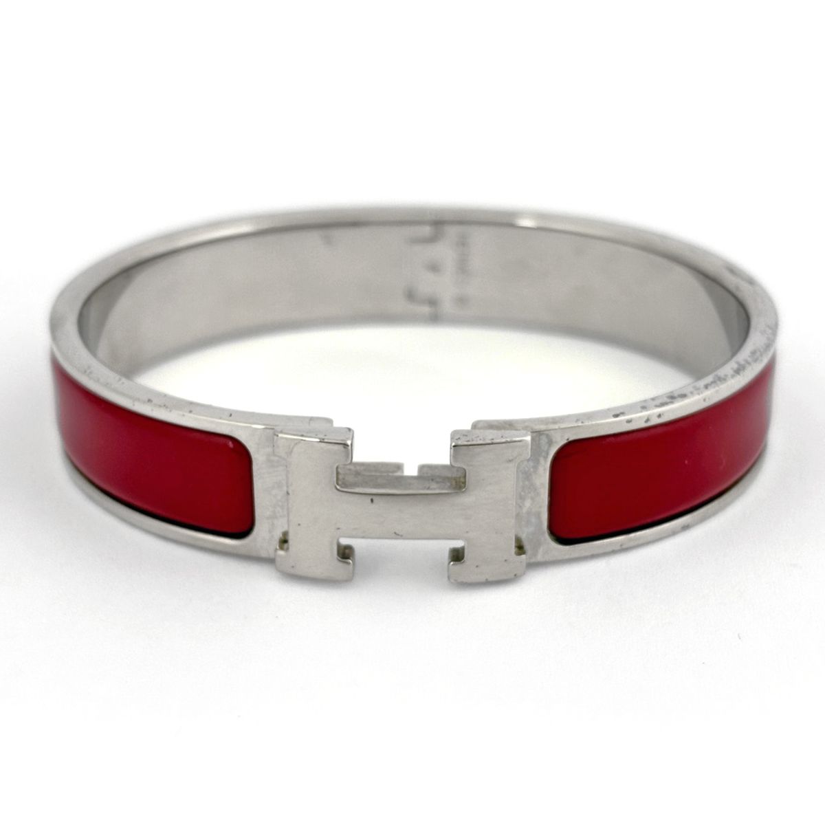 Hermes Clic Clac PM Silver Plated Red Bracelet — view 2