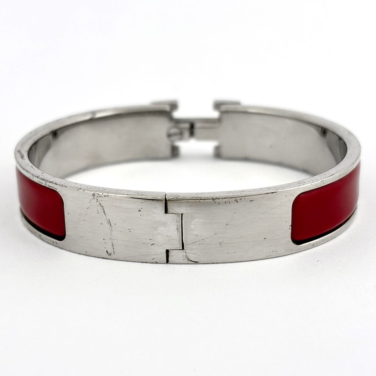 Hermes Clic Clac PM Silver Plated Red Bracelet — view 3
