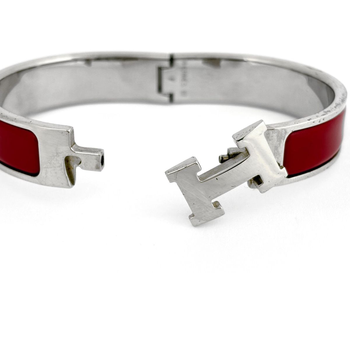 Hermes Clic Clac PM Silver Plated Red Bracelet — view 4