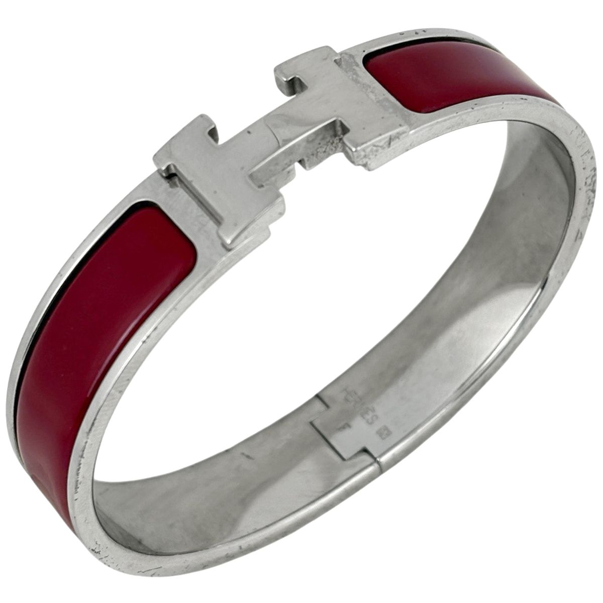 Hermes Clic Clac PM Silver Plated Red Bracelet