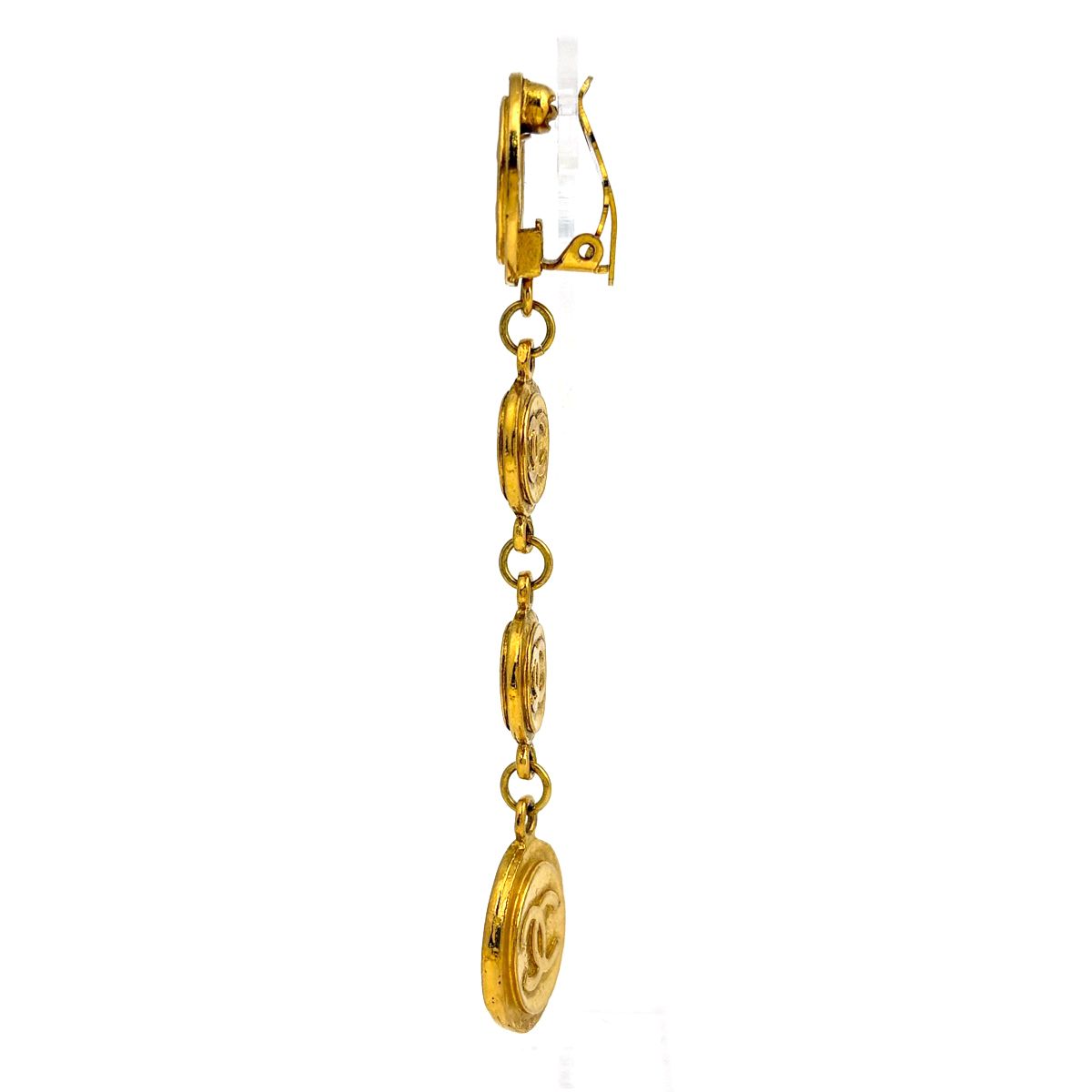 Chanel CC Logo Earrings Swing Gold Plated — view 2