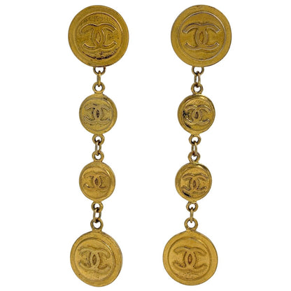 Chanel CC Logo Earrings Swing Gold Plated