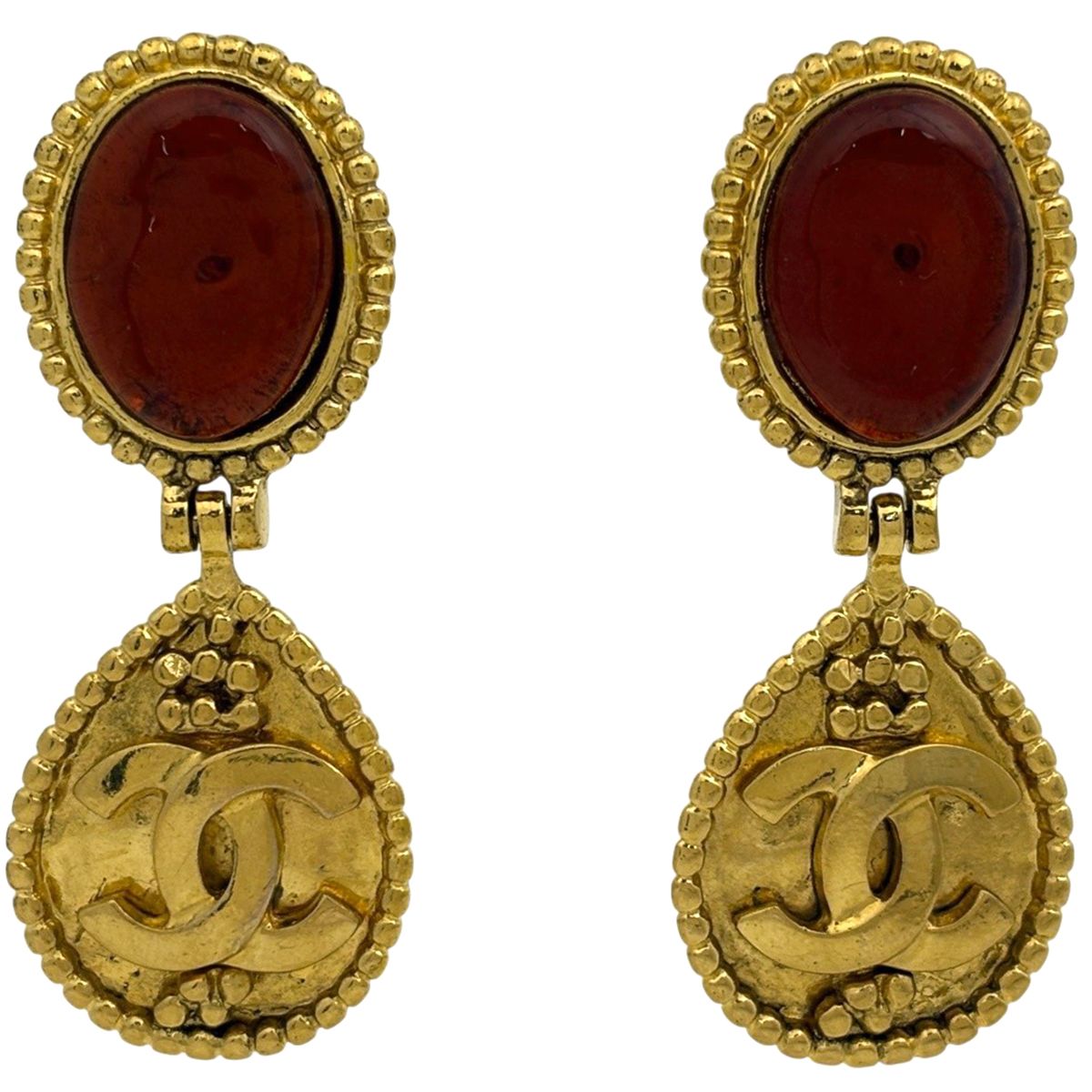 Chanel CC Logo Earrings Swing Gripoix Gold Plated