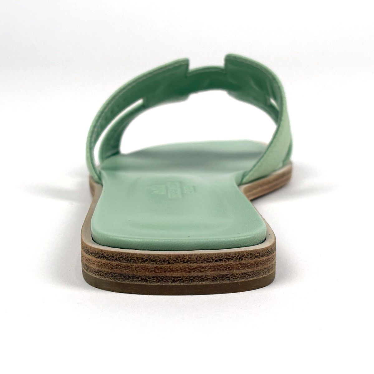 Hermes Oran Flat Sandals Shoes Leather Light Green — view 2