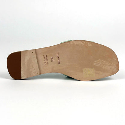 Hermes Oran Flat Sandals Shoes Leather Light Green — view 3
