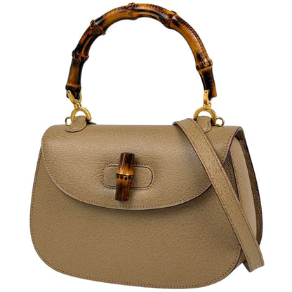 Gucci Bamboo Handbag 2-Way Vintage Leather Beige